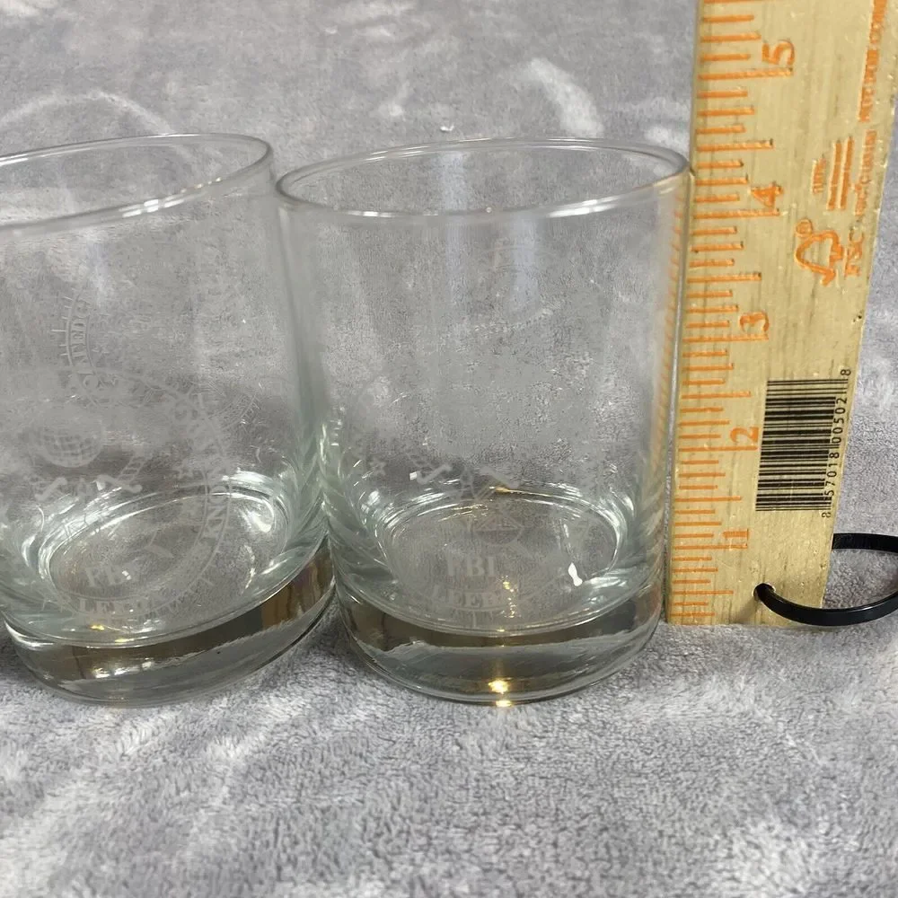 FBI Lowball Whiskey Glasses Logo Etched Emblem Tumbler Set Of 4 Drink‎ ware
